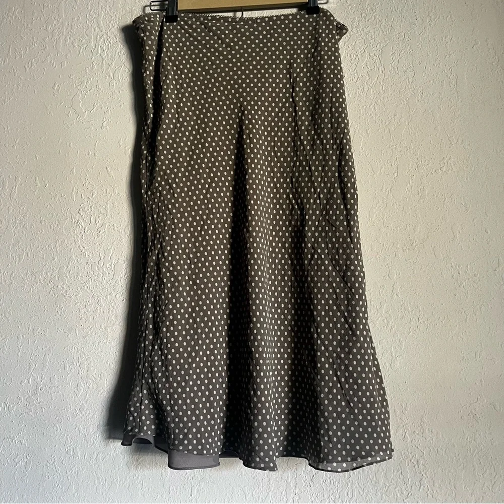 100% Silk Brown Colored Polka Dot Vintage Skirt - Picture 2 of 5